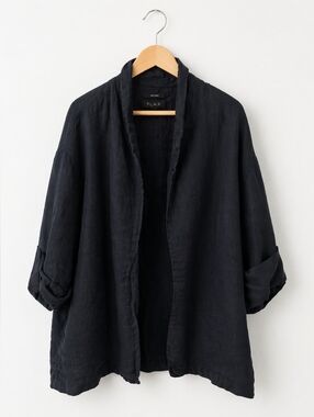 Tahari 100% Linen Open Front Jacket Navy Blue Size XL Lightweight